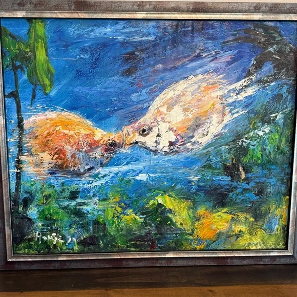 🆕 “Koi Serenity” Orig Oil Painting on Canvas Signed by Artist 🧑‍🎨 Harmony - Picture 16 of 16